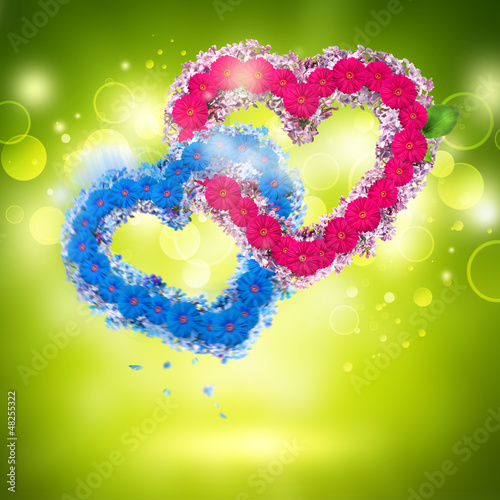 Illustration: Valentine background: two hearts made of flowers Valentine background: two hearts made of flowers