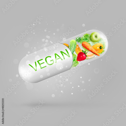 Photo: Different fruit and vegetables in capsule - healthy diet or natu Different fruit and vegetables in capsule - healthy diet or natu