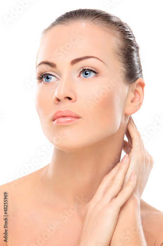 Photo: Beauty face of beautiful woman with clean fresh skin - isolated Beauty face of beautiful woman with clean fresh skin - isolated