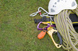 rock climbing equipment on grass
