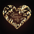 Valentine’s day greeting  with golden floral ornate heart