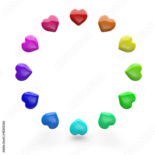 Illustration: Bunte 3D Herzen im Kreis 2 Bunte 3D Herzen im Kreis 2