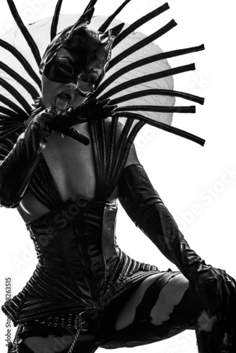 Photo: woman in catwoman leather latex fetish wear silhouette woman in catwoman leather latex fetish wear silhouette