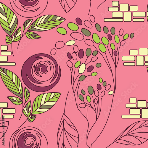 Vector: seamless floral pattern, roses on floral background seamless floral pattern, roses on floral background