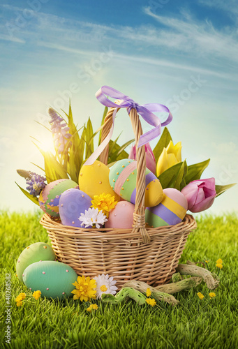 Photo: Basket with easter eggs Basket with easter eggs