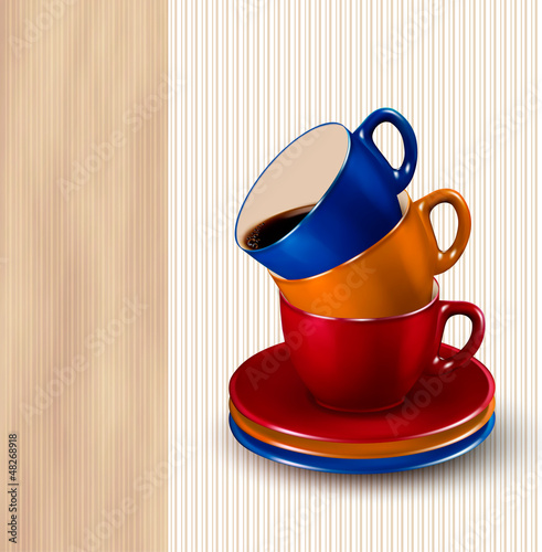 Vector: Background with colorful cups of coffee. Coffee design template. Background with colorful cups of coffee. Coffee design template.