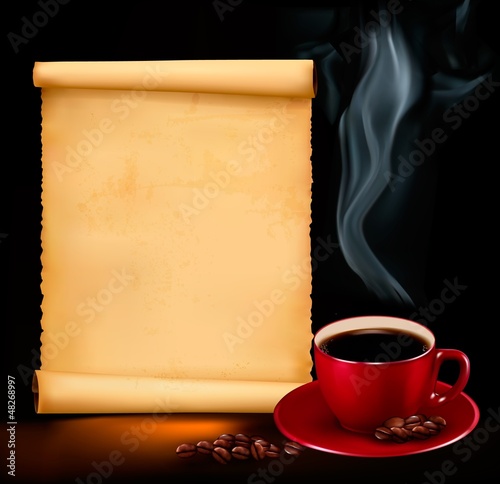 Vector: Background with cup of coffee and old paper. Vector Background with cup of coffee and old paper. Vector