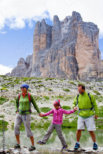 Photo: Family on hike, Tre Cime di Lavaredo - Dolomite - Italy Family on hike, Tre Cime di Lavaredo - Dolomite - Italy