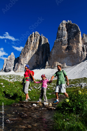 Photo: Family on hike, Tre Cime di Lavaredo - Dolomite - Italy Family on hike, Tre Cime di Lavaredo - Dolomite - Italy