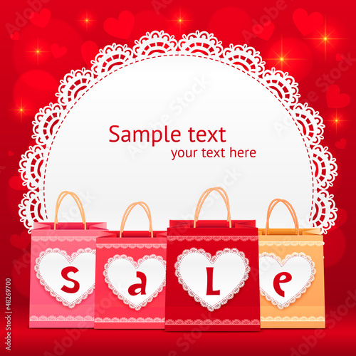 Vector: Valentines day vector shopping bag lacy card template Valentines day vector shopping bag lacy card template