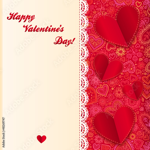 Vector: Valentine's day vector lacy card with paper hearts Valentine's day vector lacy card with paper hearts