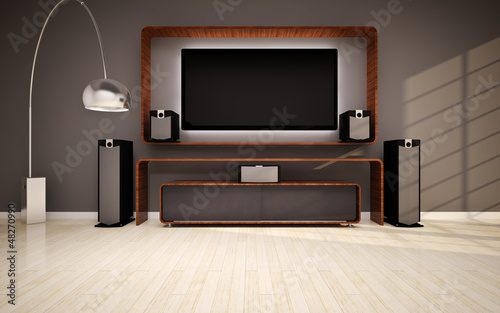 Illustration: Modern living roomin with home cinema Modern living roomin with home cinema