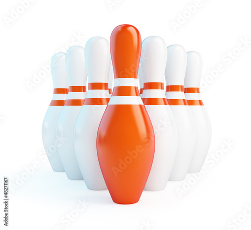 Illustration: red skittles bowling on a white background red skittles bowling on a white background