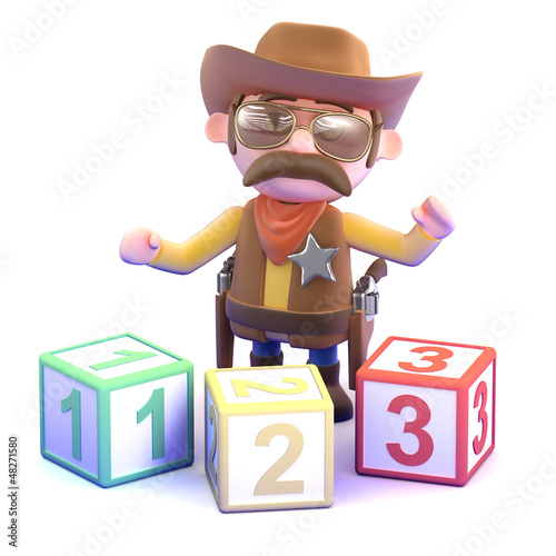 Illustration: Cowboy plays with counting blocks Cowboy plays with counting blocks