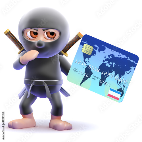 Illustration: Ninja makes a purchase with credit card Ninja makes a purchase with credit card