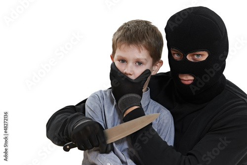 Illustration: thief kidnapper with child isolated thief kidnapper with child isolated