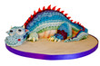 Dinosaur cake isolated on white.