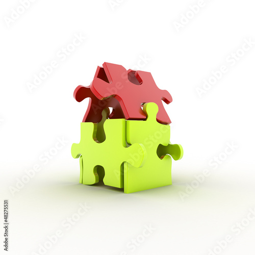 Illustration: House from puzzles. 3d House from puzzles. 3d
