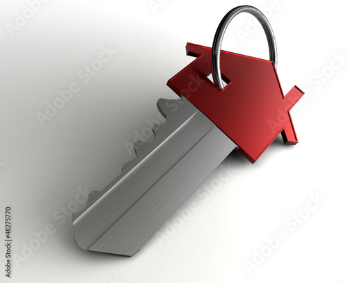 Illustration: 3d rendering of a house key. 3d rendering of a house key.