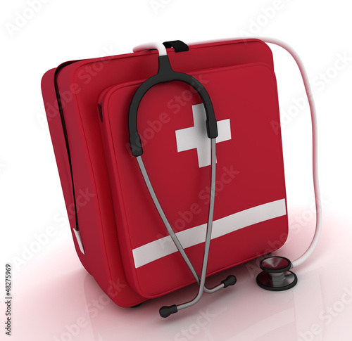 Illustration: first aid kit, medical kit, isolated on white background first aid kit, medical kit, isolated on white background