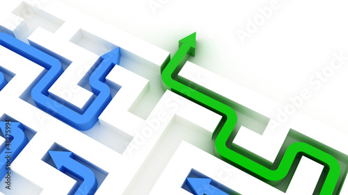 Illustration: Maze puzzle solved by green arrow Maze puzzle solved by green arrow