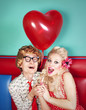 Happy nerdy couple celebrating valentine's day