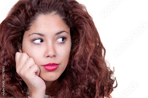 Photo: Cute girl with redhair pensive Cute girl with redhair pensive