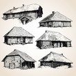 Drawings of old wooden buildings
