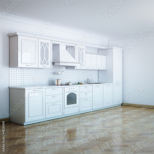 Illustration: Classic Luxury White Kitchen With Hard Wood Classic Luxury White Kitchen With Hard Wood