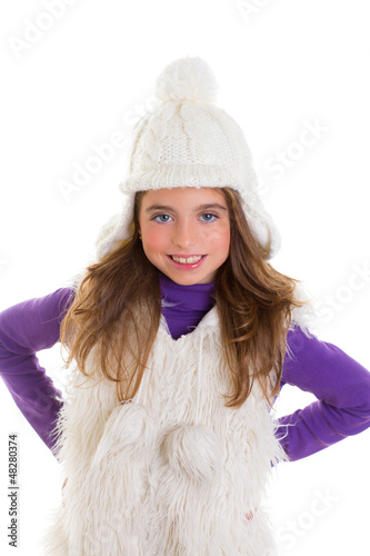 Photo: blue eyes happy child kid girl with white winter cap blue eyes happy child kid girl with white winter cap