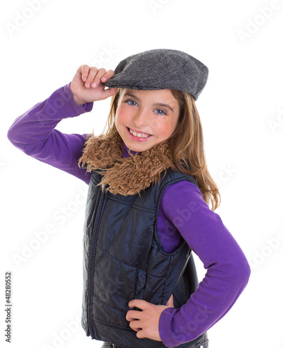 Photo: children kid winter girl with cap coat and fur smiling children kid winter girl with cap coat and fur smiling