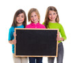 children girls group holding blank blackboard copy space