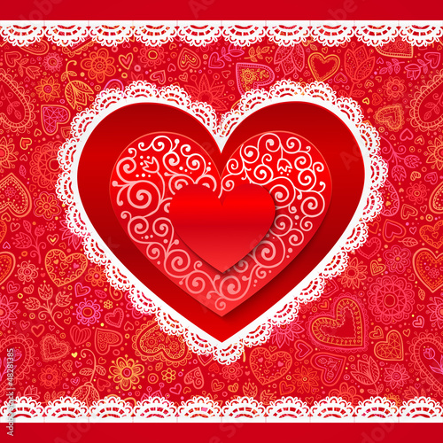 Vector: Vector Valentines day hearts greeting card on ornate background Vector Valentines day hearts greeting card on ornate background