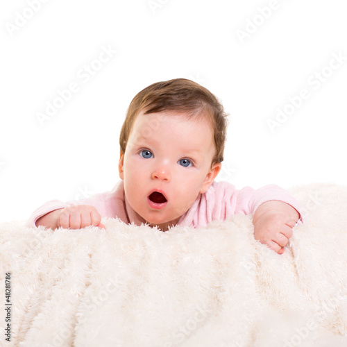 Photo: baby girl open mouth funny gesture in pink baby girl open mouth funny gesture in pink