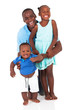 happy african father and his kids isolated on white