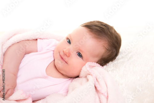 Photo: baby girl smiling dress in pink with white fur baby girl smiling dress in pink with white fur