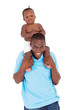 Photo: happy african baby boy sitting on father's shoulders happy african baby boy sitting on father's shoulders
