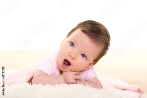Photo: baby girl open mouth funny gesture in pink baby girl open mouth funny gesture in pink