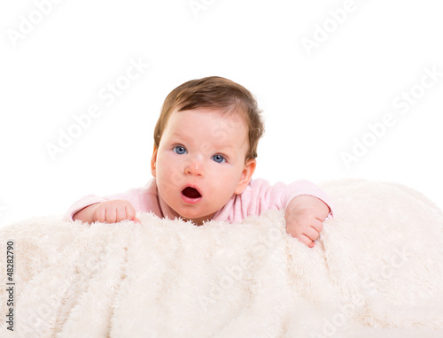 Photo: baby girl open mouth funny gesture in pink baby girl open mouth funny gesture in pink