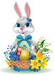 Easter bunny with basket of eggs.