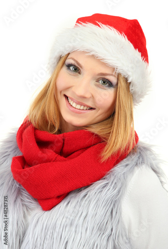 Photo: Young beautiful woman wearing winter clothing, isolated on Young beautiful woman wearing winter clothing, isolated on