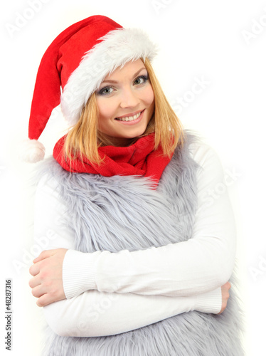 Photo: Young beautiful woman wearing winter clothing, isolated on Young beautiful woman wearing winter clothing, isolated on