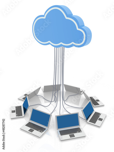 Photo: cloud computing concept with laptop as client cloud computing concept with laptop as client