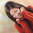 Frau mit kuscheligem Pullover texturiert