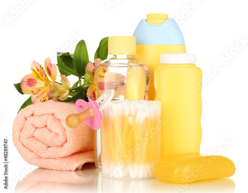 Photo: Baby cosmetics isolated on white Baby cosmetics isolated on white