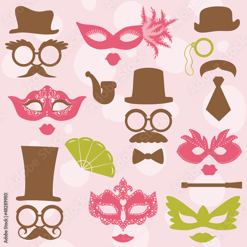 Vector: Retro Party set - Glasses, hats, lips, mustaches, masks Retro Party set - Glasses, hats, lips, mustaches, masks