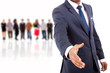 Photo: African American business man offering handshake over white back African American business man offering handshake over white back