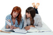 Two girls studying together