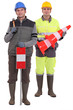 Two road workers stood together