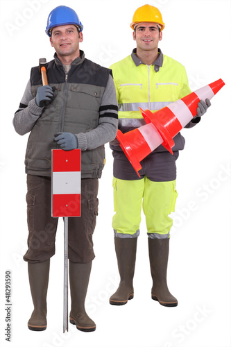 Photo: Two road workers stood together Two road workers stood together